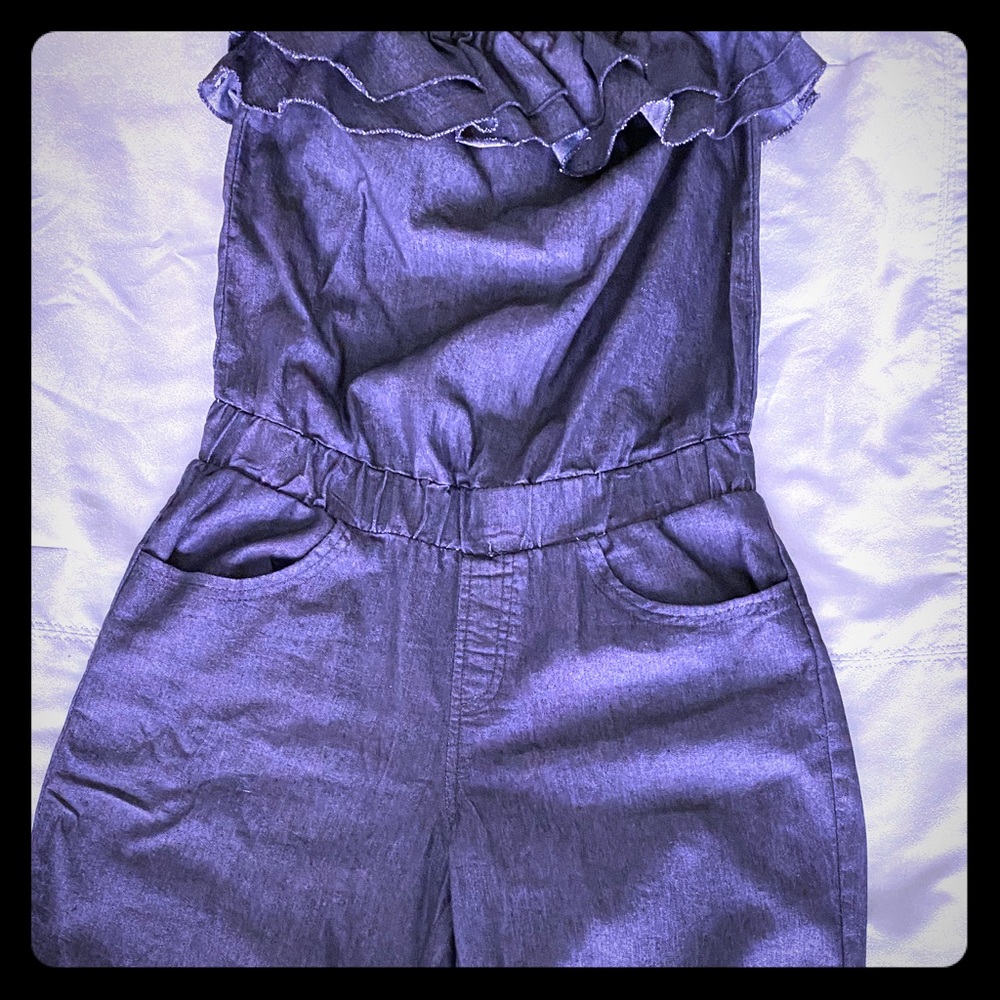 Denim Black Strapless Ruffle Jumpsuit